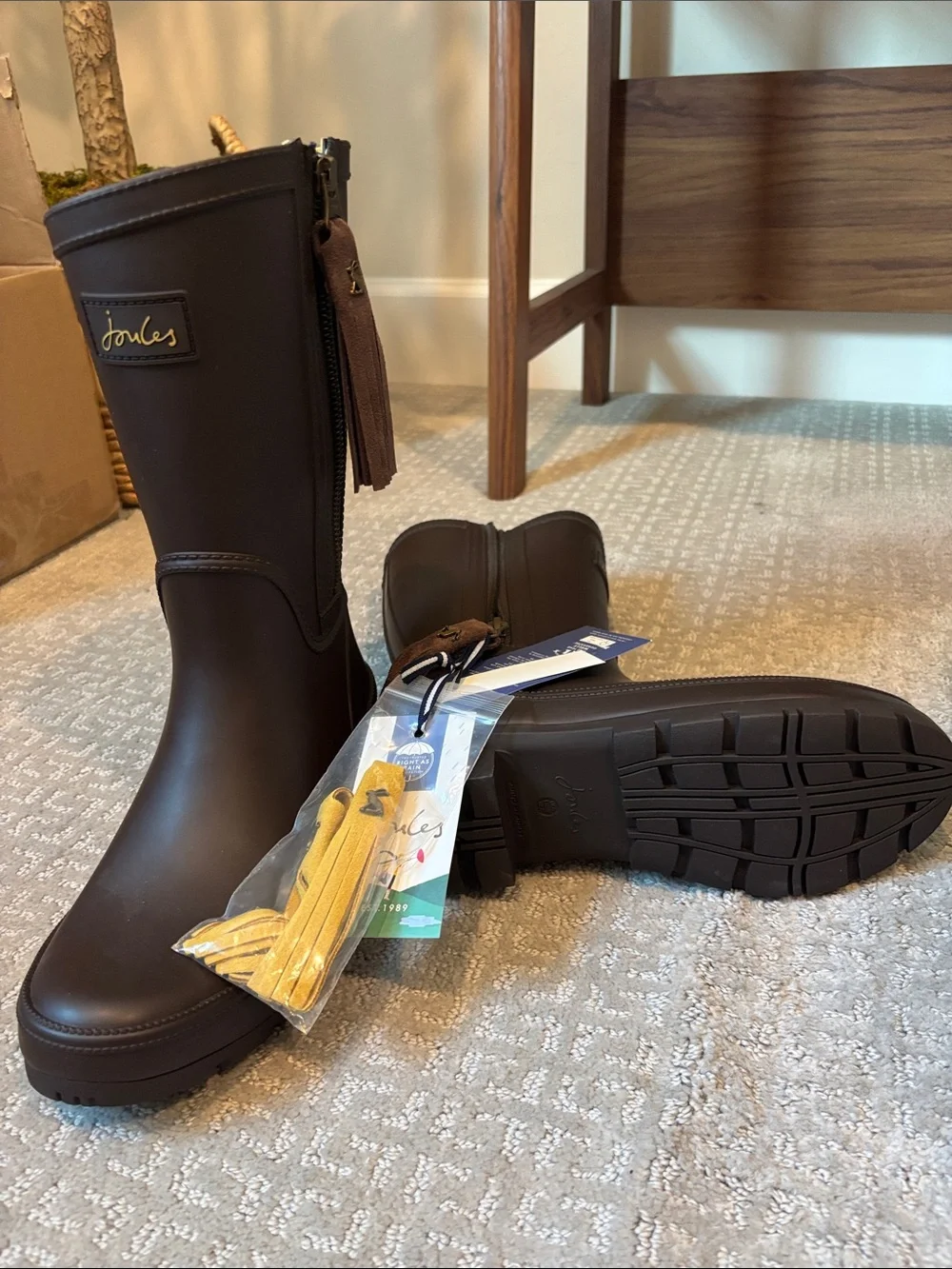 Joules Rosalind Dark Brown Rubber Boots Wellies Size Woman’s 8, EU 39 NWT